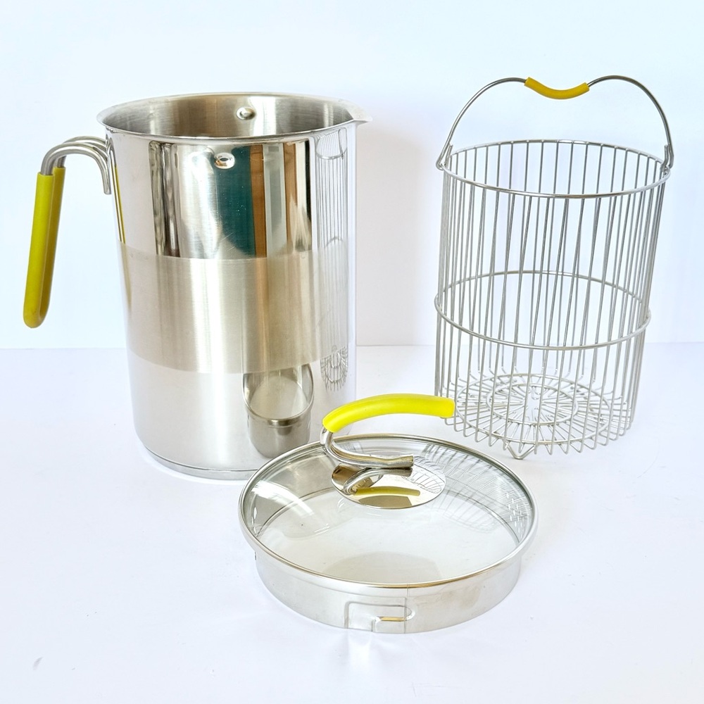 Kuhn Rikon Switzerland 4th-Burner Pot 11-Cup Lid & Steamer Basket Yellow Handles - Picture 7 of 16